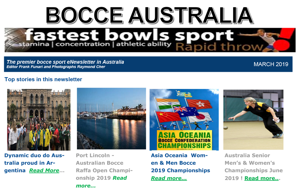 Bocce Australia – eNews March 2019